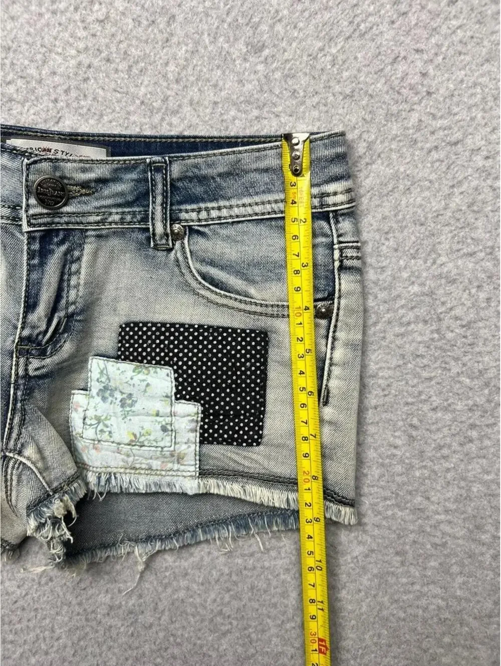 VTG Y2k 90s patchwork Micro Mini Denim Jeans Shorts S Iris Jeans Modern Vintage